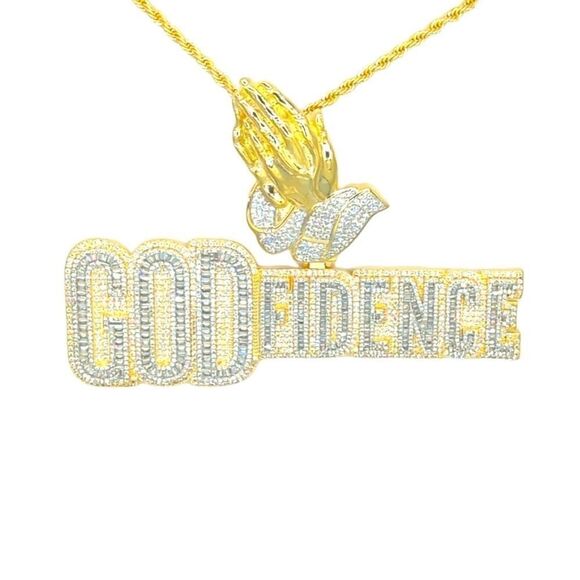 14K Bi-Color Gold Finish Godfidence & Free 24" x 3mm Rope Chain - Picture 7 of 7